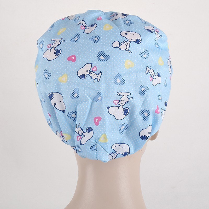 one size adjustable medical bouffant caps in white with doggie