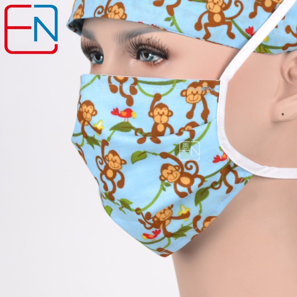 doctor caps in light blue,surgical caps men,with monekys on the branches