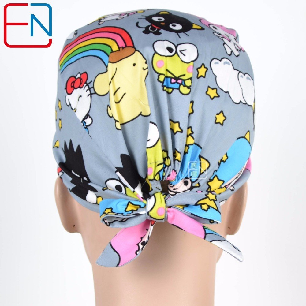 New Surgical Caps Medical Newly Surgical Scrub Caps Mask For Men Women With Sweatband 100% Cotton Medical Caps Printed Unisex