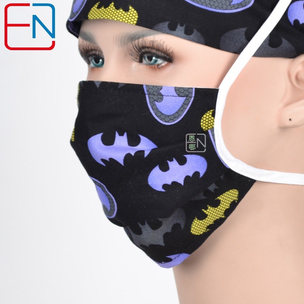 unisex surgical hats in black with bat pattern 3 sizes for choice to fit different hair length and head circumference