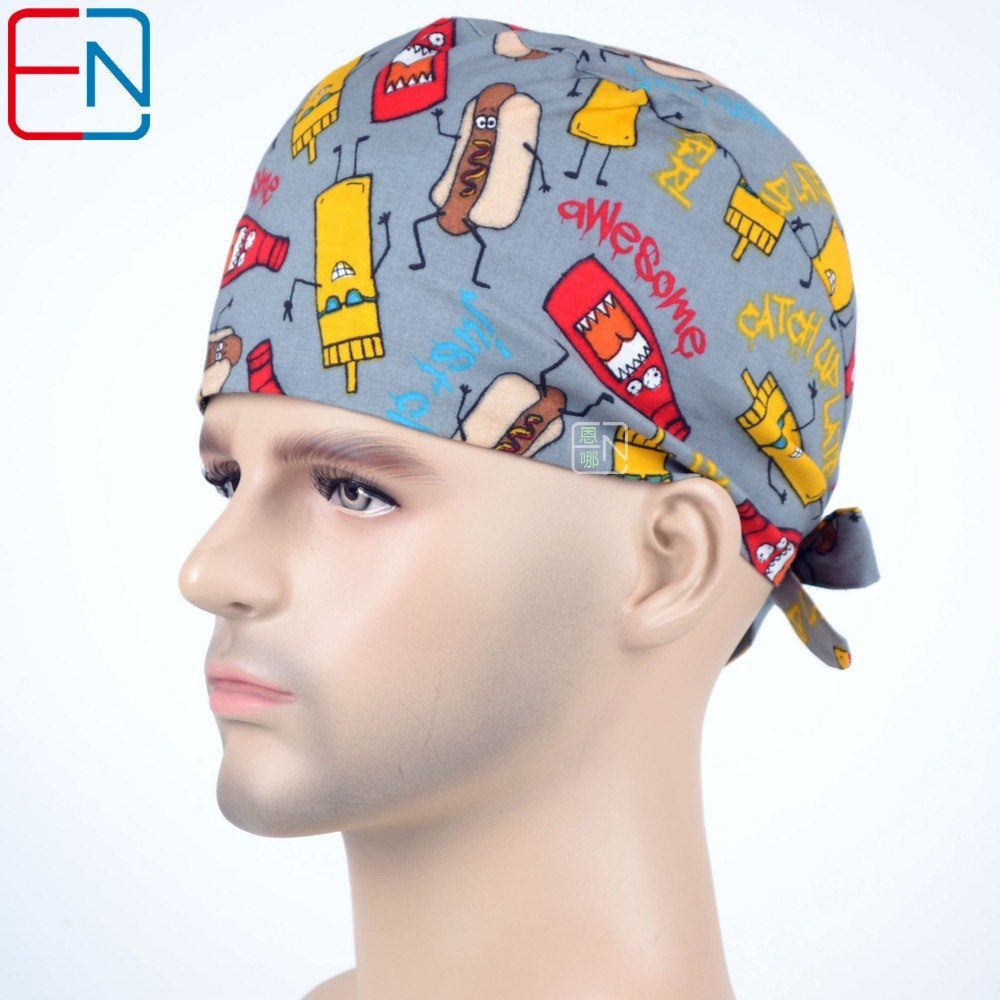 doctors and nurses Surgical caps Hat Cap Cotton Cap and short hair  with Sweatbands