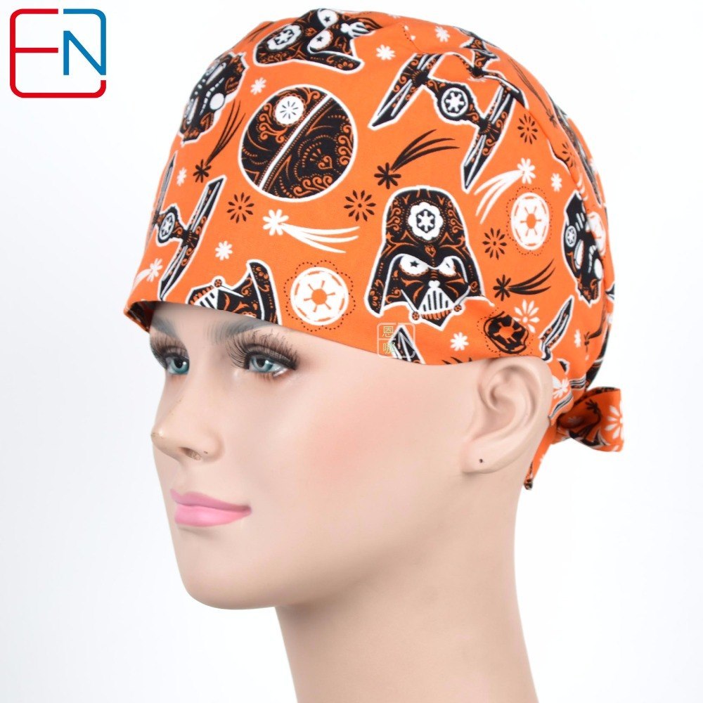 Factory Sales directly big sales medical scrubs in different patterns ,surgical caps 3 sizes scrub caps heiwushihuang