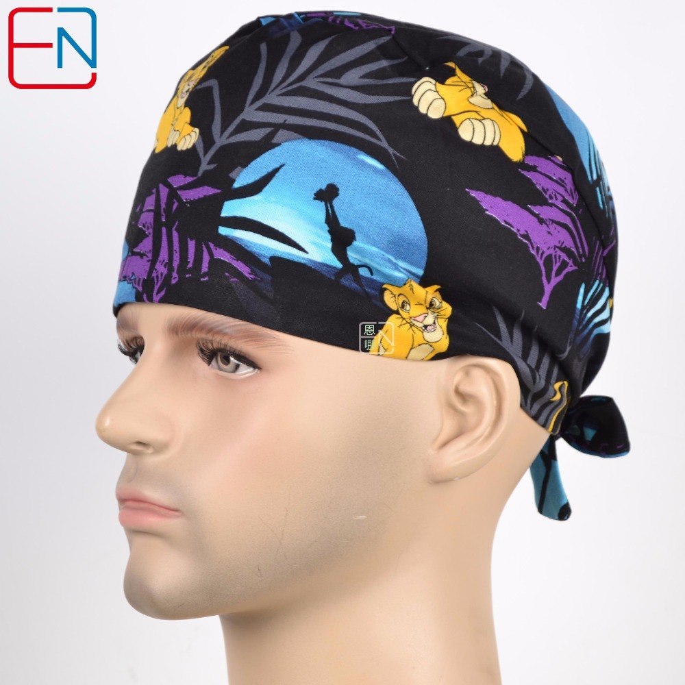 New Surgical Caps Medical Newly Surgical Scrub Caps Mask For Men Women With Sweatband 100% Cotton Medical Caps Printed Unisex
