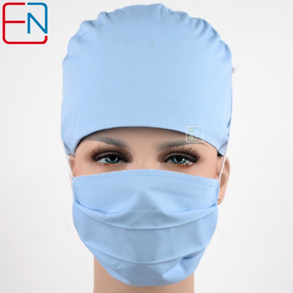 Hennar surgical caps for doctors and nurses caps,T/C scrub caps in light grey blue