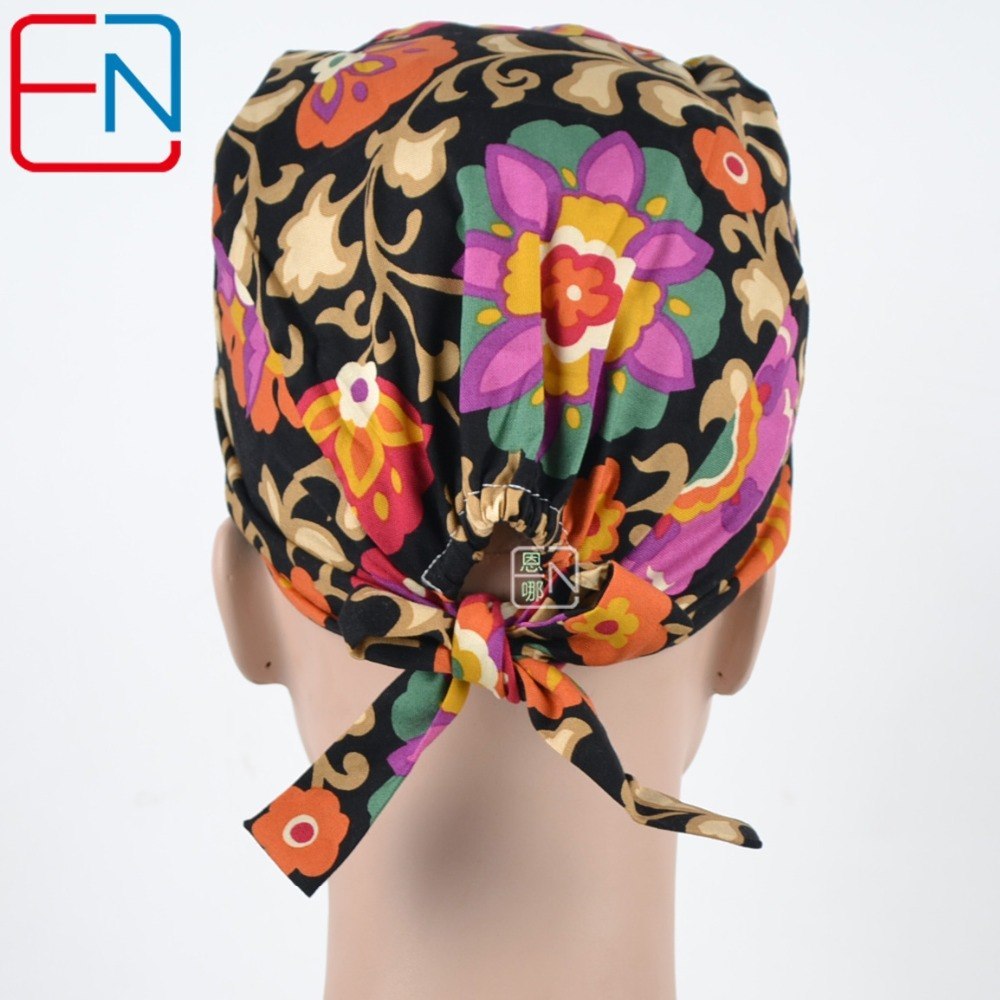 patterned medical caps for ladies with sweatband