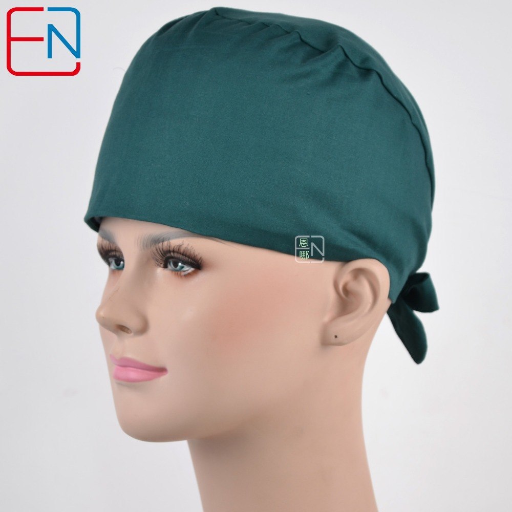 Hennar surgical caps for doctors and nurses caps,100% cotton scrub caps in dark green