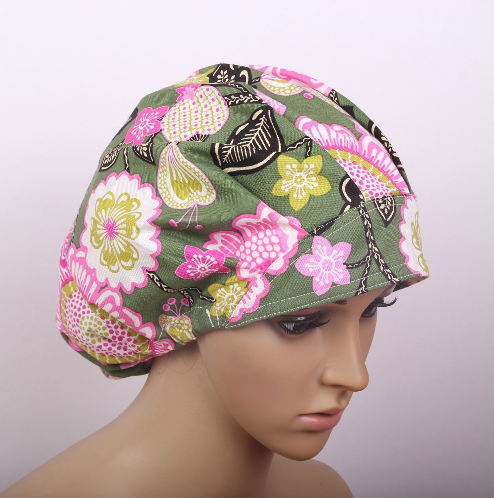 medical bouffant caps in cotton in green one sizze adjustable