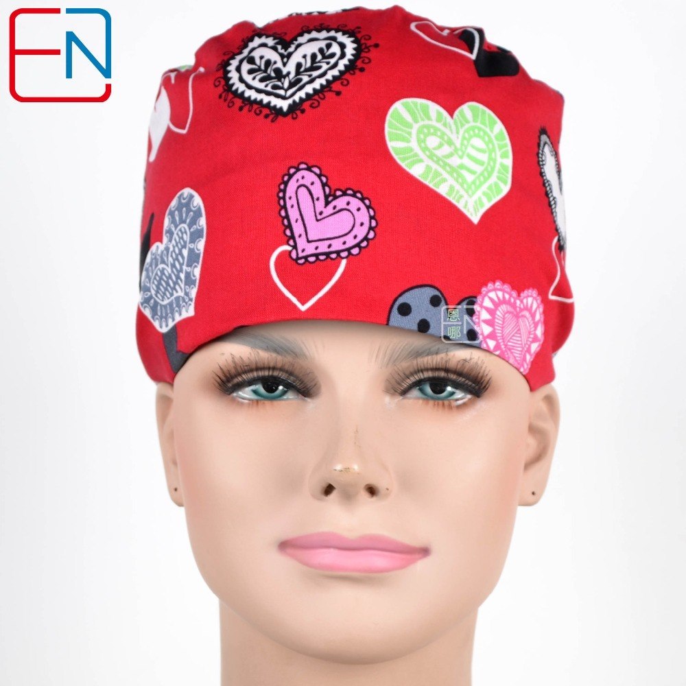 New Cotton Scrub Caps Mask WOMEN Hospital Medical Hats Cartoon Print Tieback Adjustable Cotton WOMEN Surgical Caps Masks
