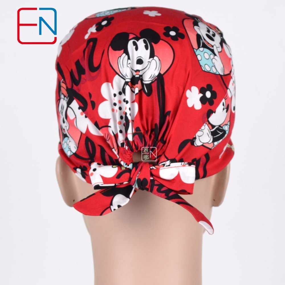 Women surgical caps in red,medical caps in 100% cotton scrub caps