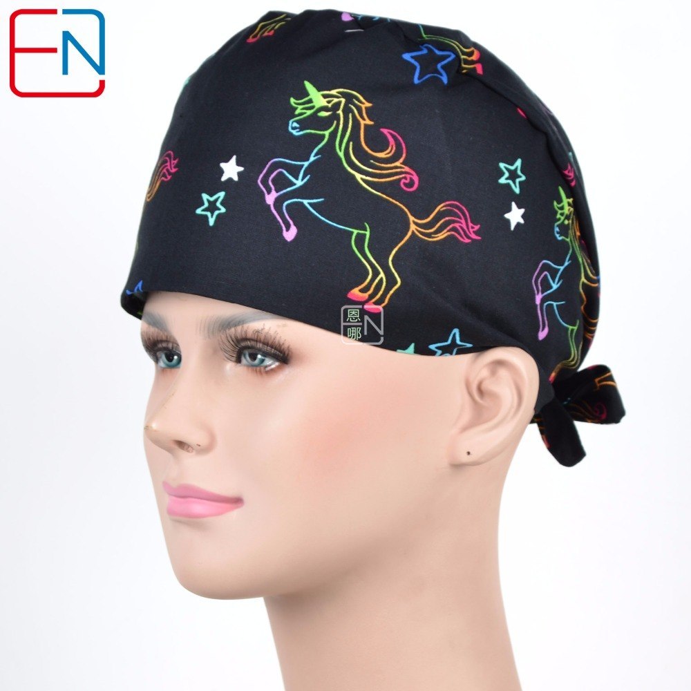 New Surgical Caps Medical Newly Surgical Scrub Caps Mask For Men Women With Sweatband 100% Cotton Medical Caps Printed Unisex