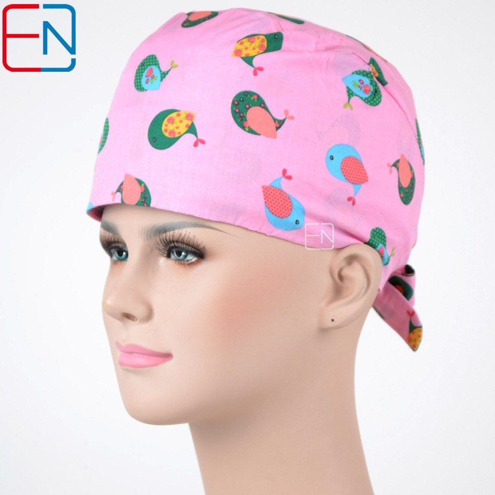 flowers pattern medical scrub caps for long hair   Chhnang