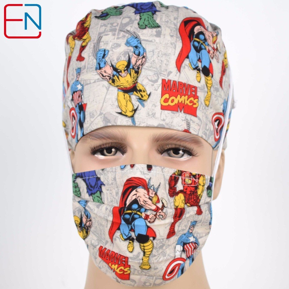 New Surgical Caps Medical Newly Surgical Scrub Caps Mask For Men Women With Sweatband 100% Cotton Medical Caps Printed Unisex