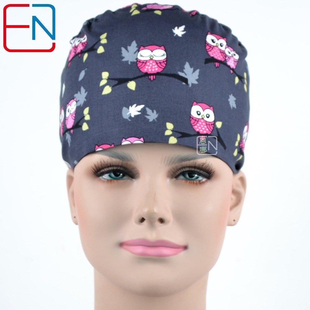 medical caps with night owls for long hair women