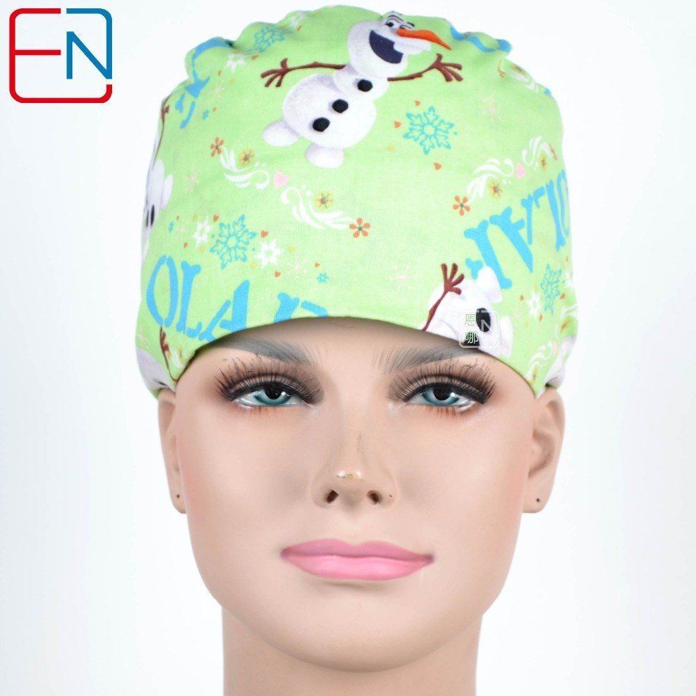 New Cotton Scrub Caps Mask WOMEN Hospital Medical Hats Cartoon Print Tieback Adjustable Cotton WOMEN Surgical Caps Masks