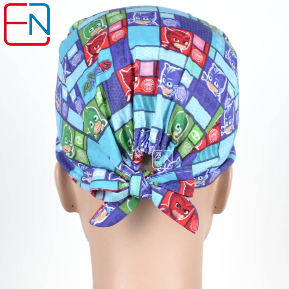 New Cotton Scrub Caps Mask WOMEN Hospital Medical Hats Cartoon Print Tieback Adjustable Cotton WOMEN Surgical Caps Masks