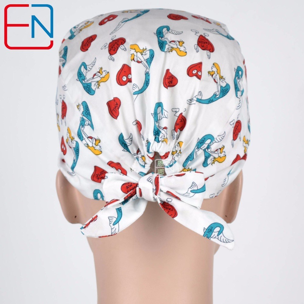 Women surgical caps in white with mermaid design