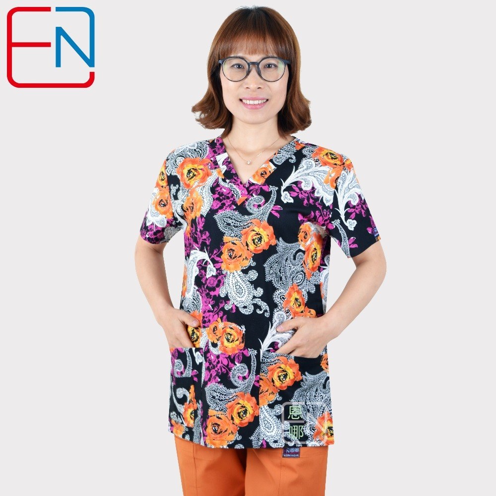 Hennar Medical scrub tops with Classic V Neck 100% cotton Surgical Scrub Uniforms  XXS-6XL