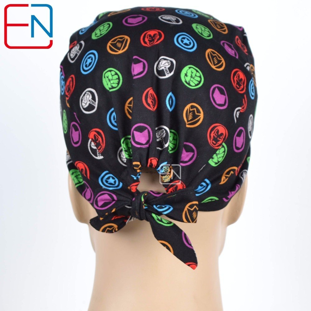 New Surgical Caps Medical Newly Surgical Scrub Caps Mask For Men Women With Sweatband 100% Cotton Medical Caps Printed Unisex