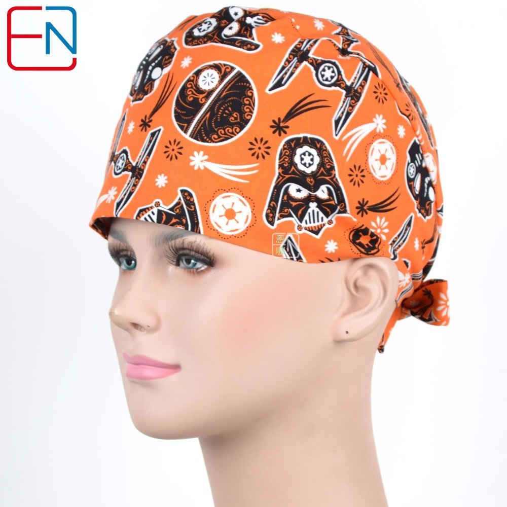 New Surgical Caps Medical Newly Surgical Scrub Caps Mask For Men Women With Sweatband 100% Cotton Medical Caps Printed Unisex