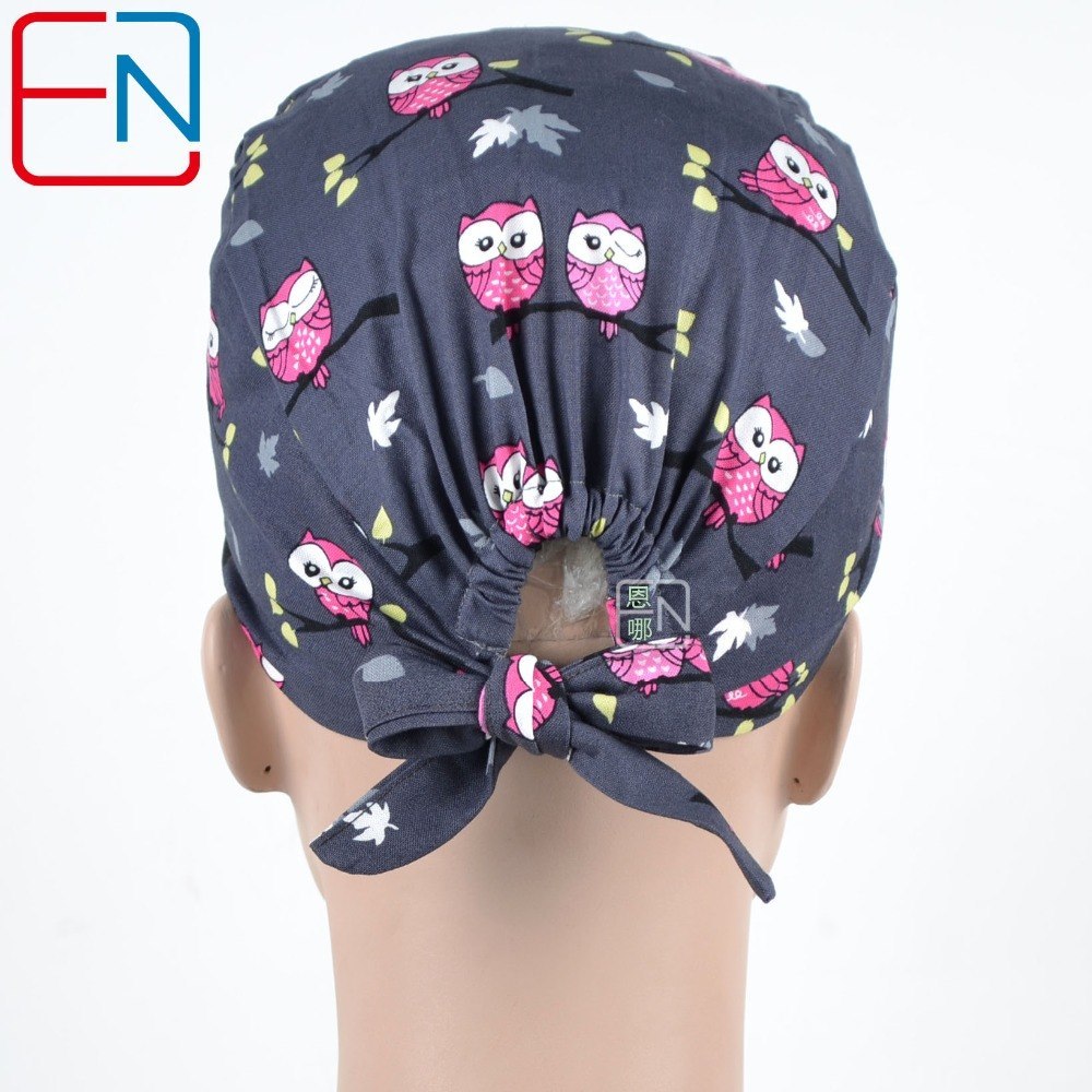 medical caps with night owls for long hair women