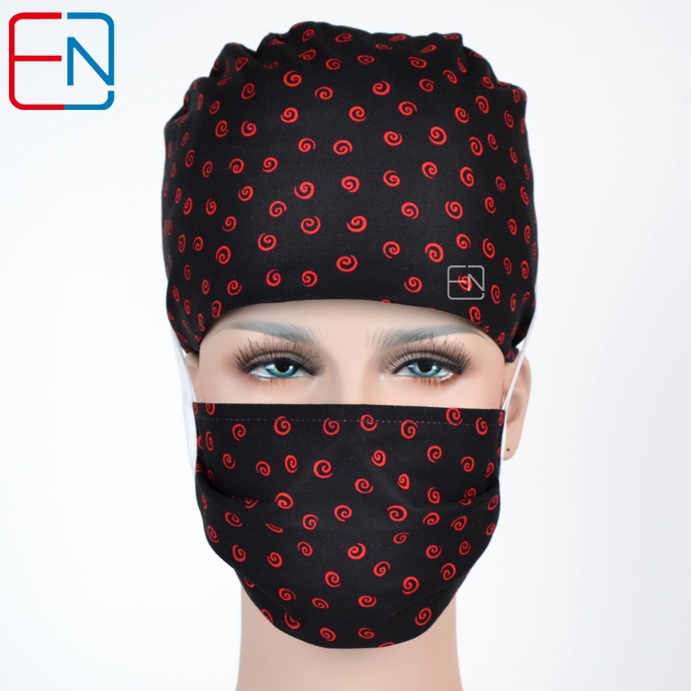 medical caps for women black with red clouds with sweatband