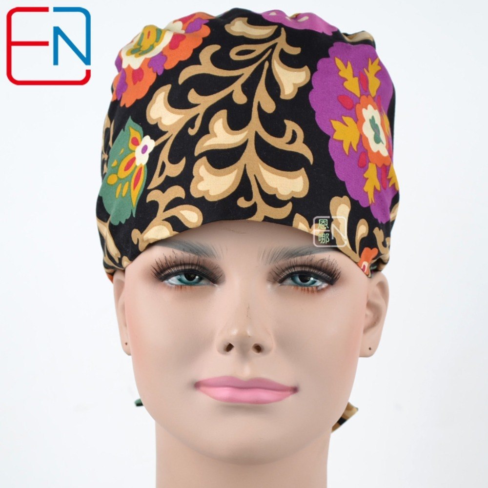 patterned medical caps for ladies with sweatband