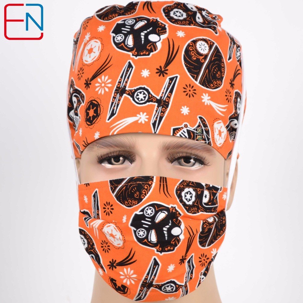 Factory Sales directly big sales medical scrubs in different patterns ,surgical caps 3 sizes scrub caps heiwushihuang