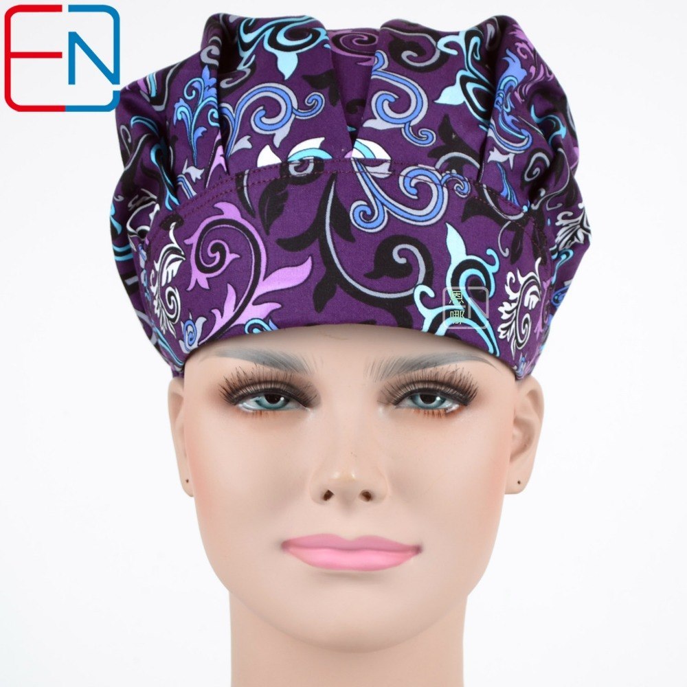 Matin Surgical caps doctors and nurses cap and printed cotton cap long hair bouffant hat