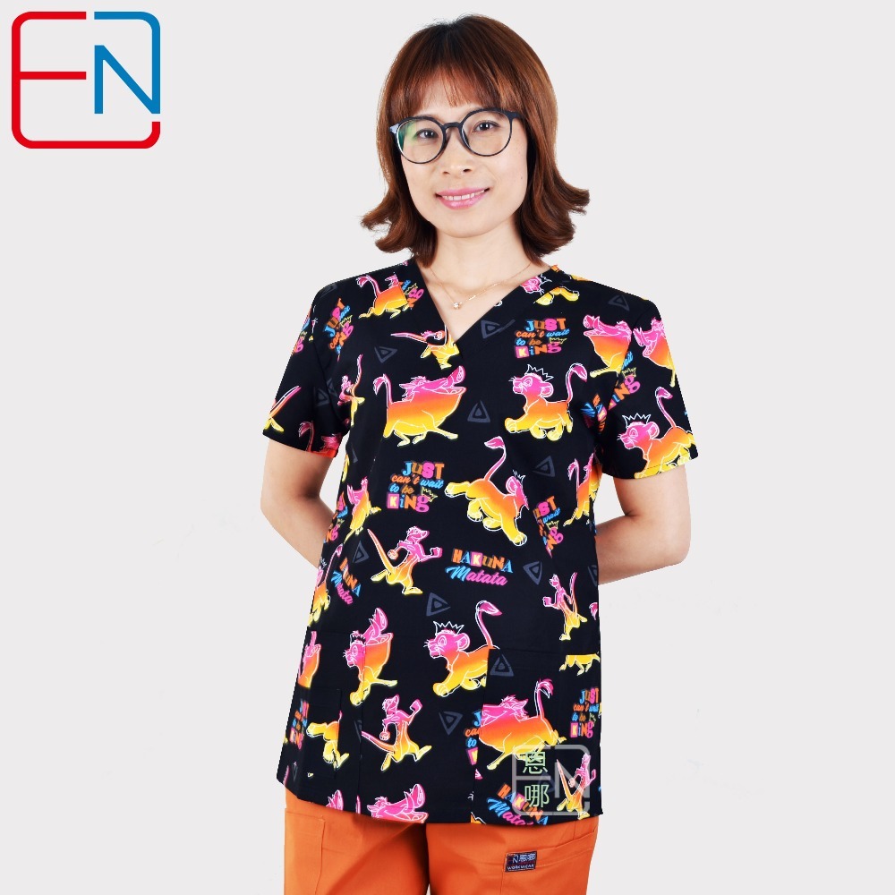 Hennar women scrub top with V neck 100% cotton  XXS-5XL