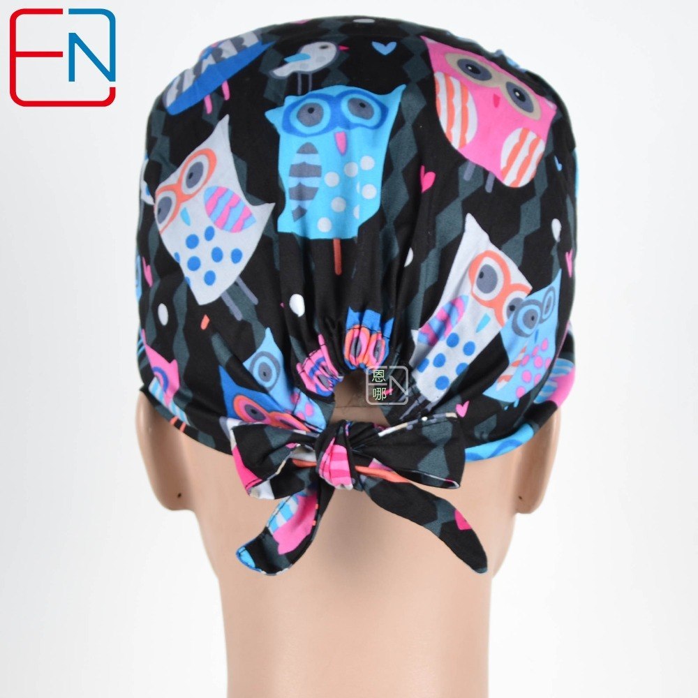 New Cotton Scrub Caps Mask WOMEN Hospital Medical Hats Cartoon Print Tieback Adjustable Cotton WOMEN Surgical Caps Masks