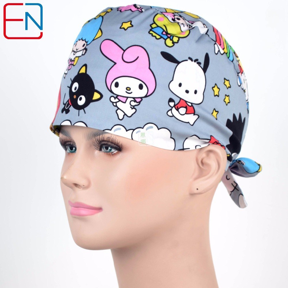 New Surgical Caps Medical Newly Surgical Scrub Caps Mask For Men Women With Sweatband 100% Cotton Medical Caps Printed Unisex
