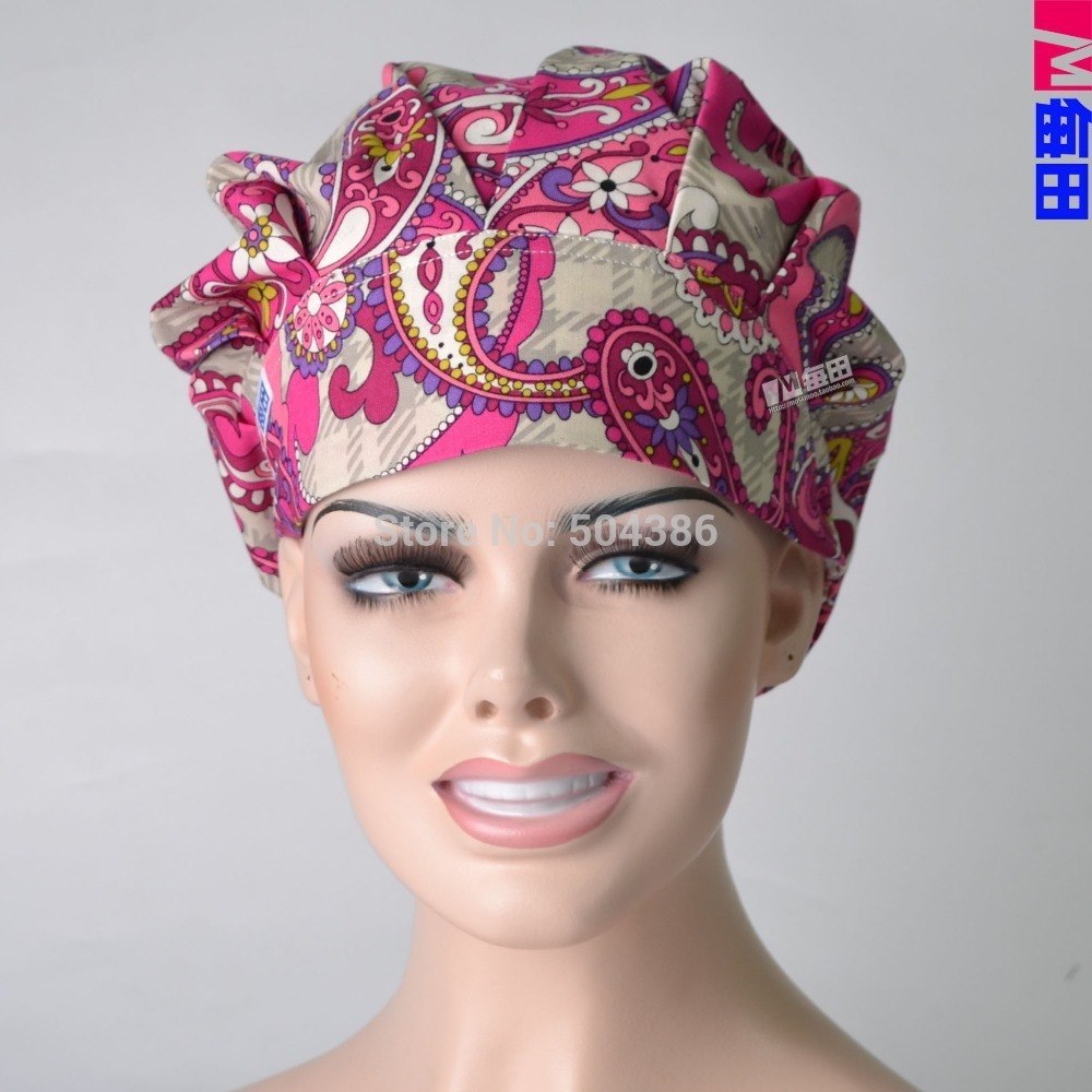 Surgical caps doctors and nurses cap and printed cotton cap long hair bouffant hat