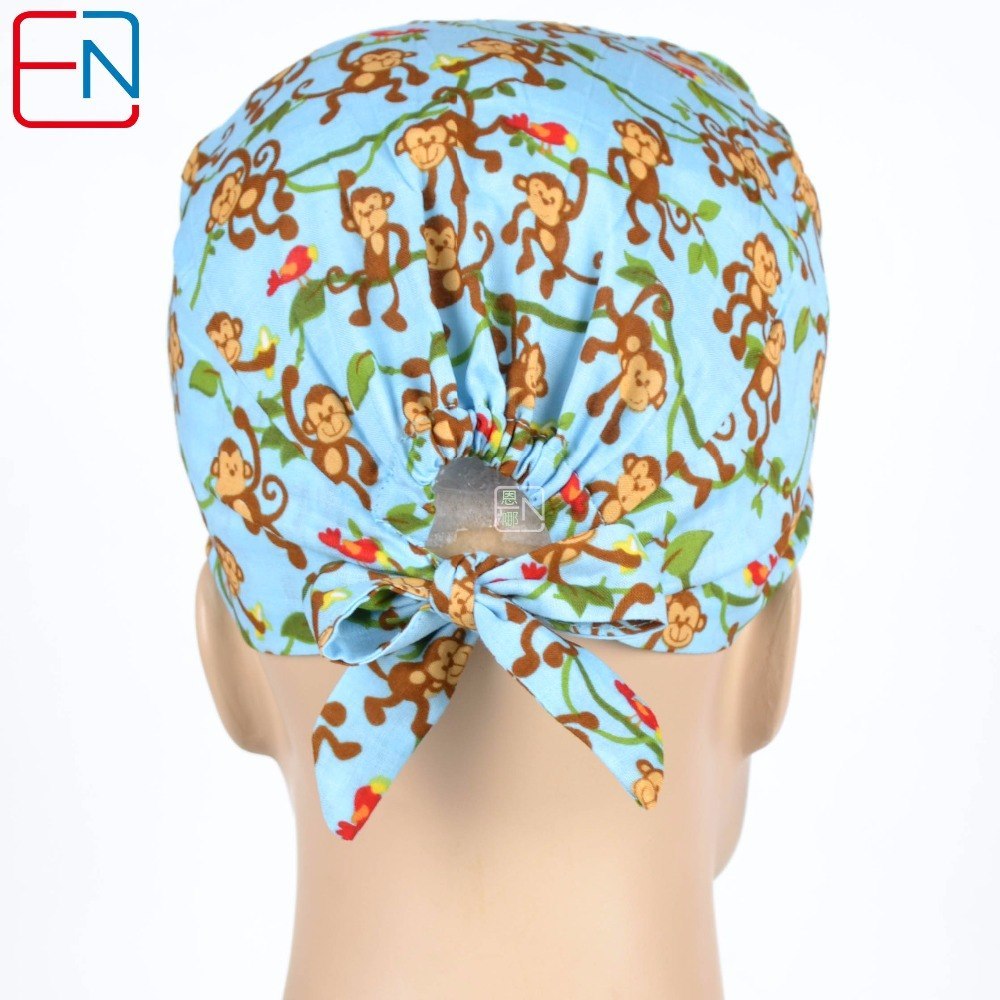 doctor caps in light blue,surgical caps men,with monekys on the branches