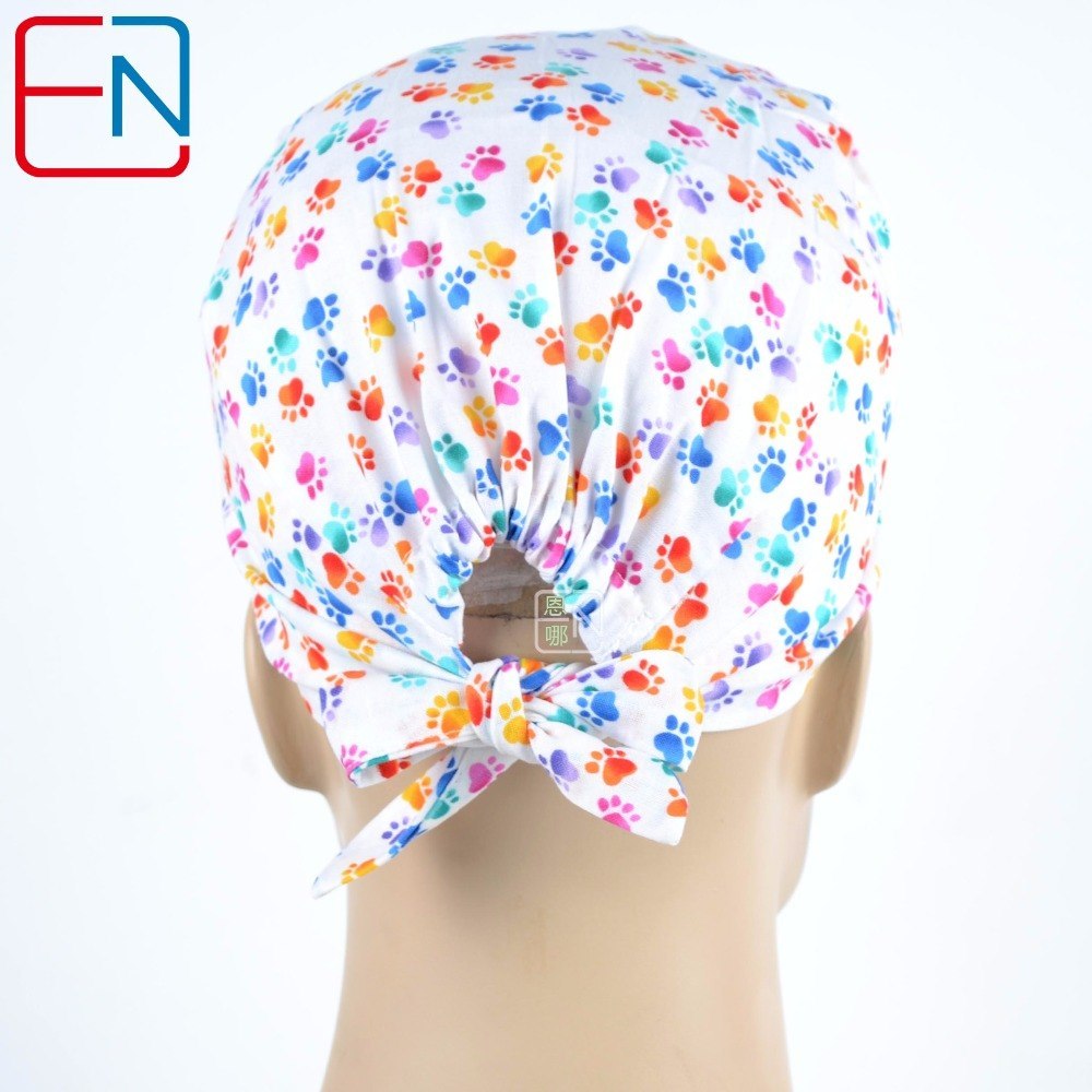 Unisex medical caps in white,doctor caps with foot prints,dentist caps in 100% cotton