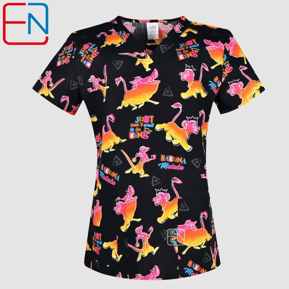 Hennar women scrub top with V neck 100% cotton  XXS-5XL