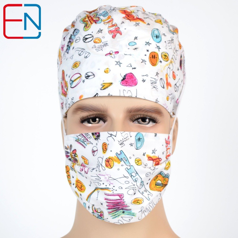 10 Prints Hennar Medical Scrub Cap MEN AND WOMEN 100% Cotton With Sweatband