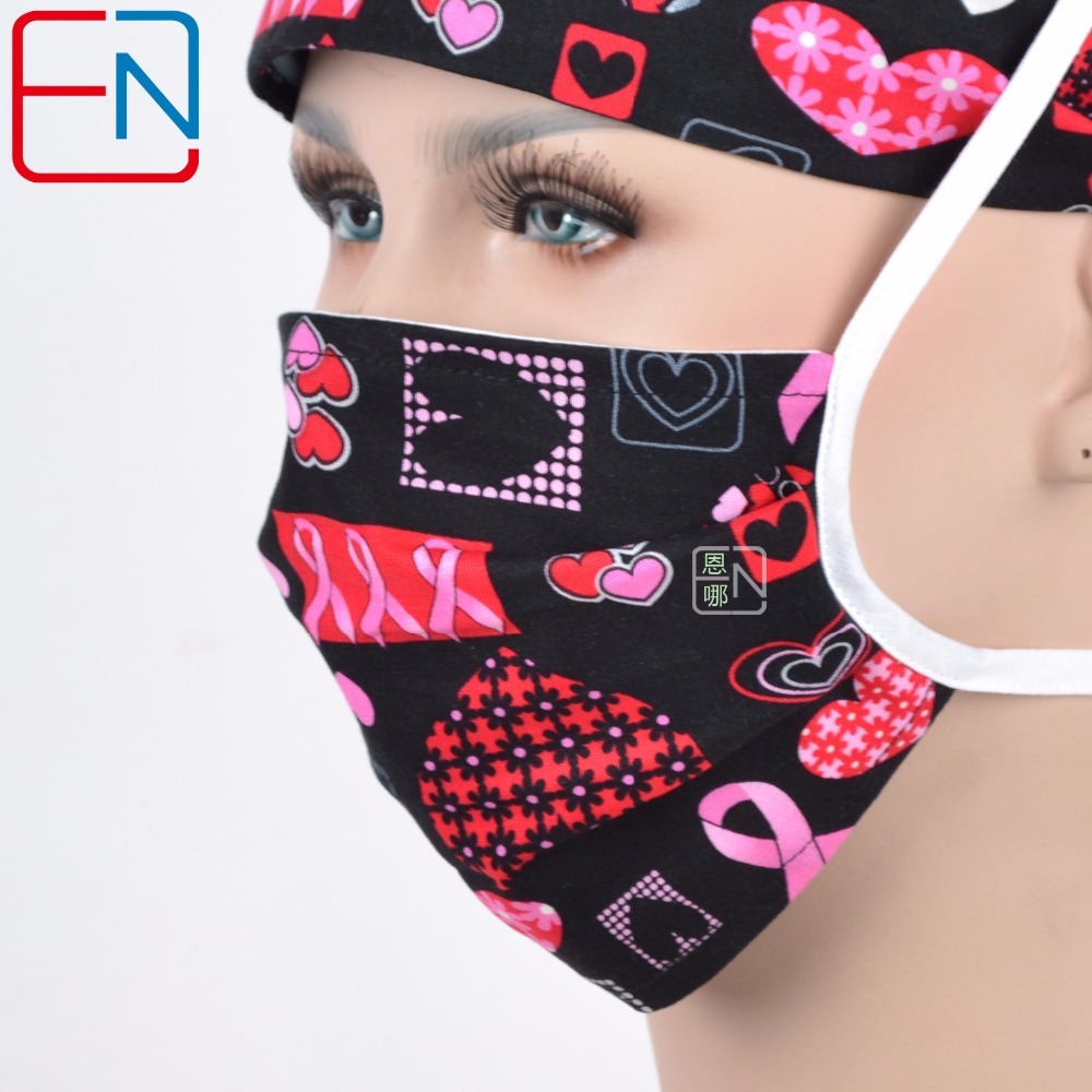 women surgical caps in black with pink ribbons
