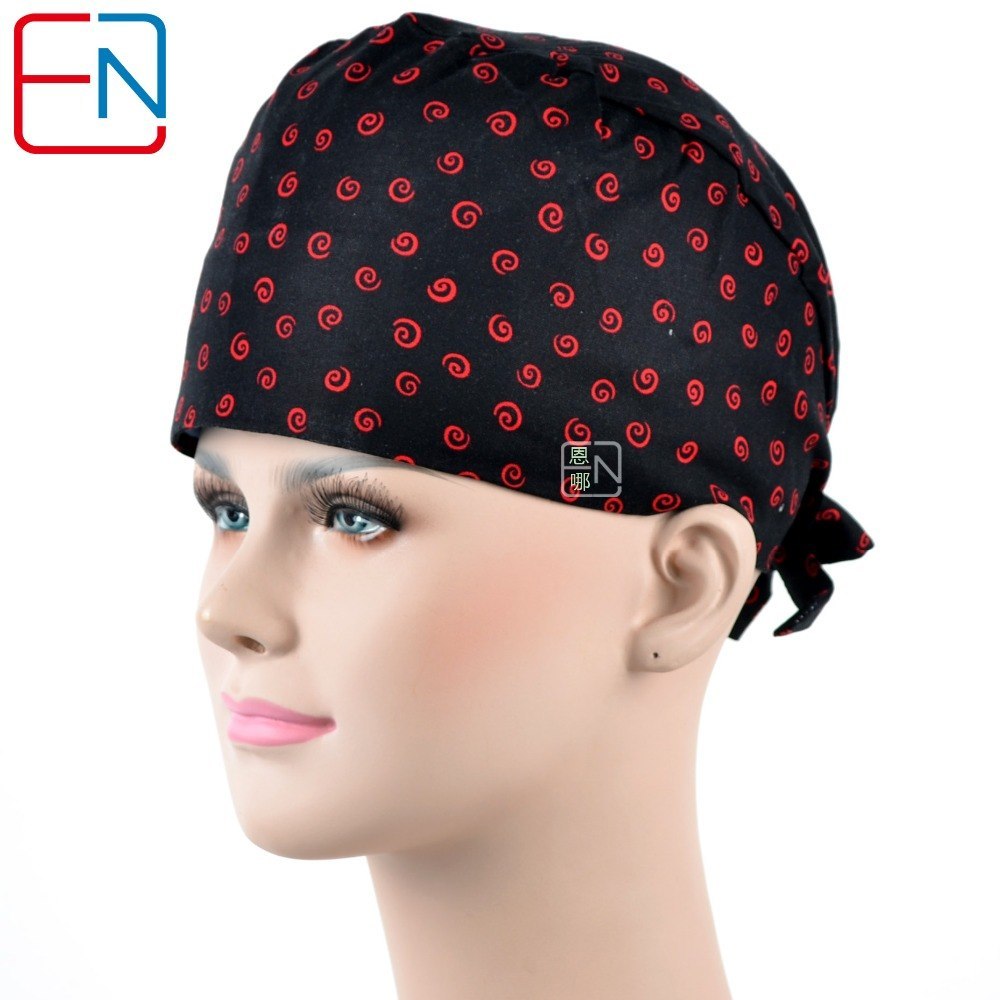 medical caps for women black with red clouds with sweatband