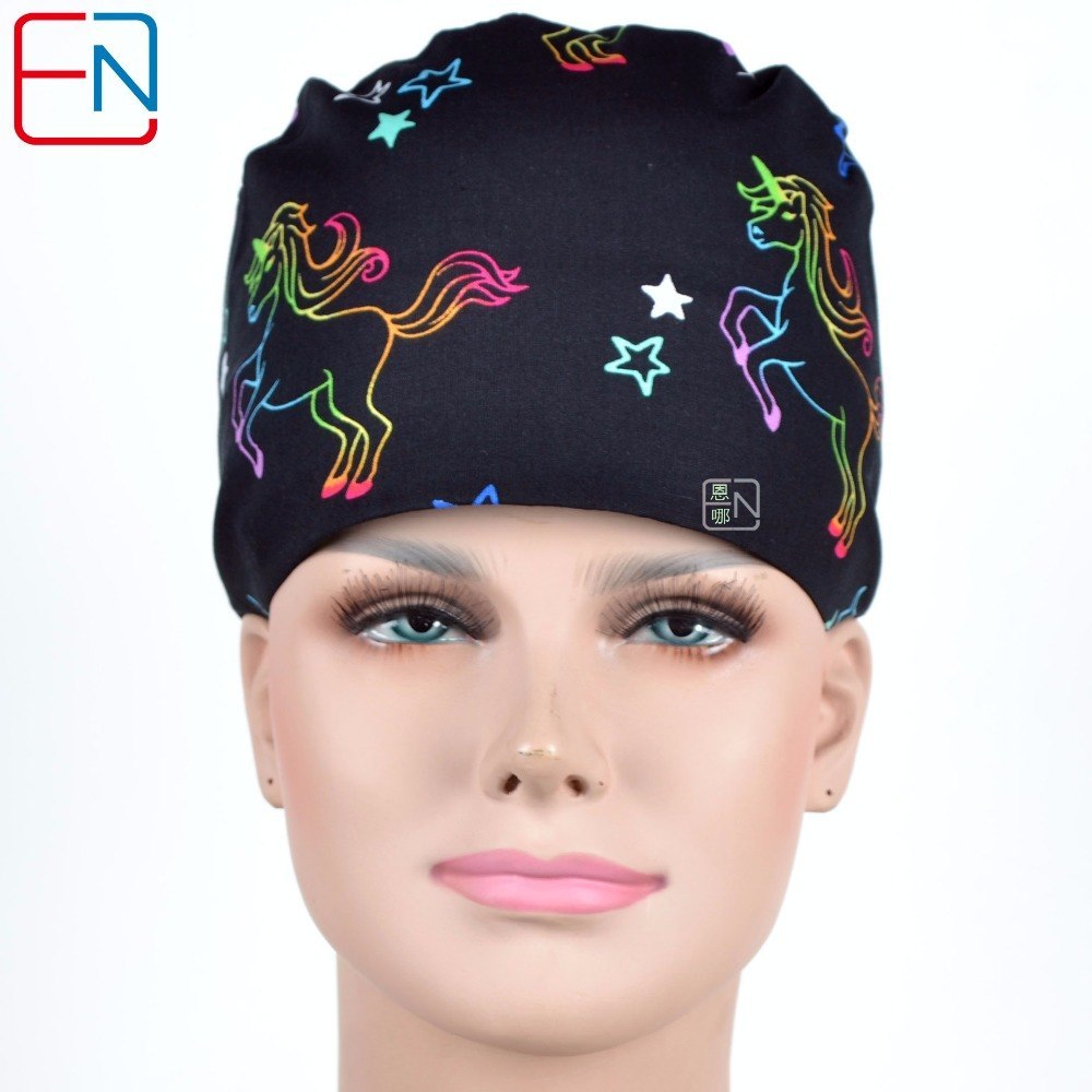 New Surgical Caps Medical Newly Surgical Scrub Caps Mask For Men Women With Sweatband 100% Cotton Medical Caps Printed Unisex