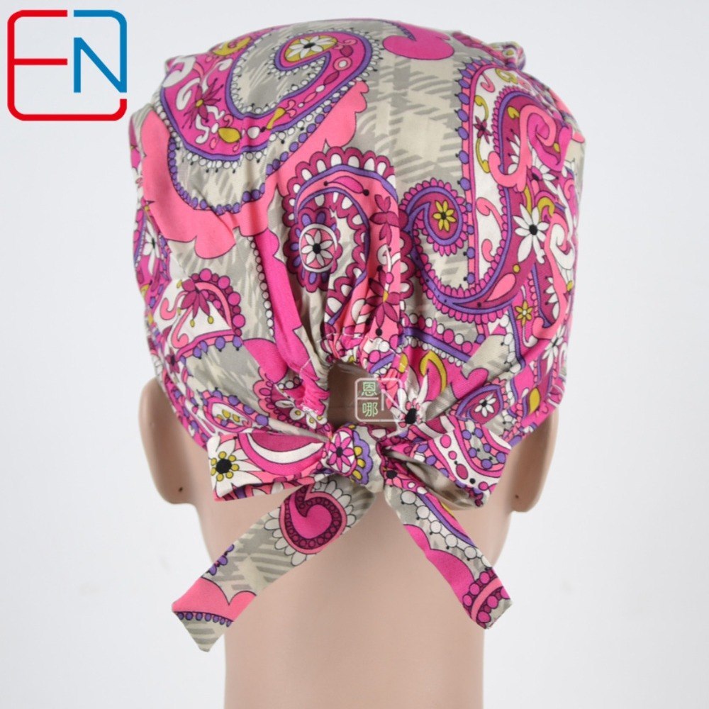 long hair scrub hats for female  100% cotton print  fibre  with sweatband
