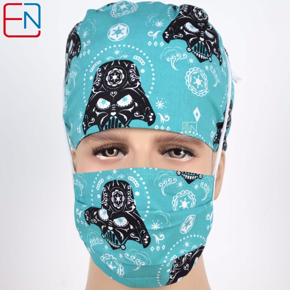 New Surgical Caps Medical Newly Surgical Scrub Caps Mask For Men Women With Sweatband 100% Cotton Medical Caps Printed Unisex