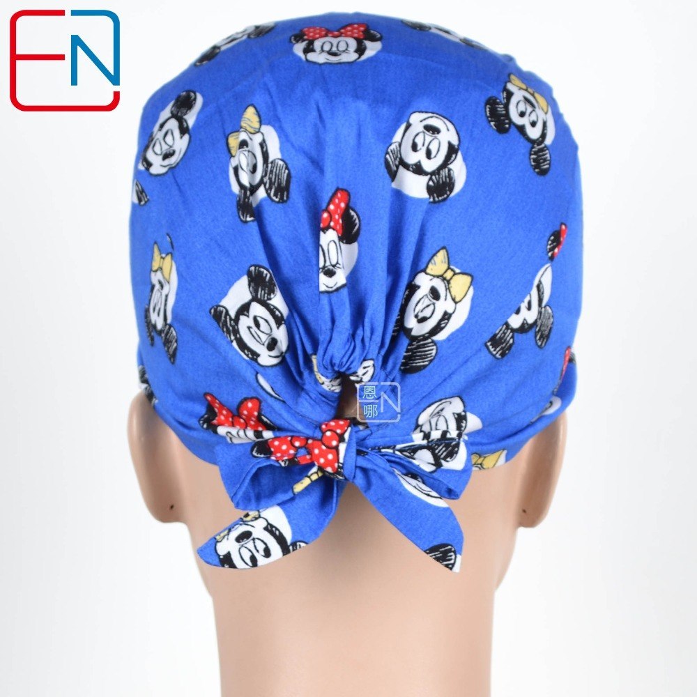 New Cotton Scrub Caps Mask WOMEN Hospital Medical Hats Cartoon Print Tieback Adjustable Cotton WOMEN Surgical Caps Masks