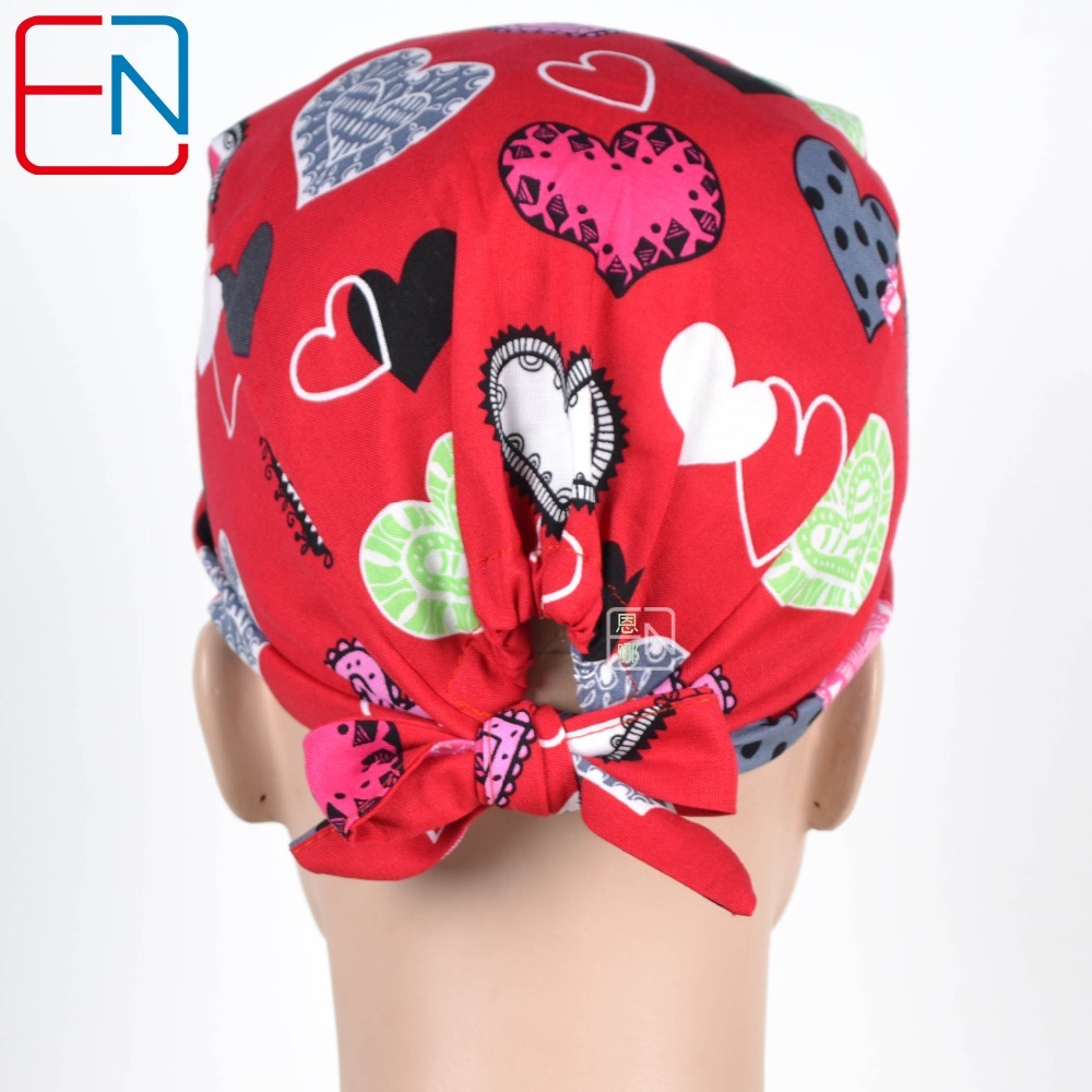 New Cotton Scrub Caps Mask WOMEN Hospital Medical Hats Cartoon Print Tieback Adjustable Cotton WOMEN Surgical Caps Masks