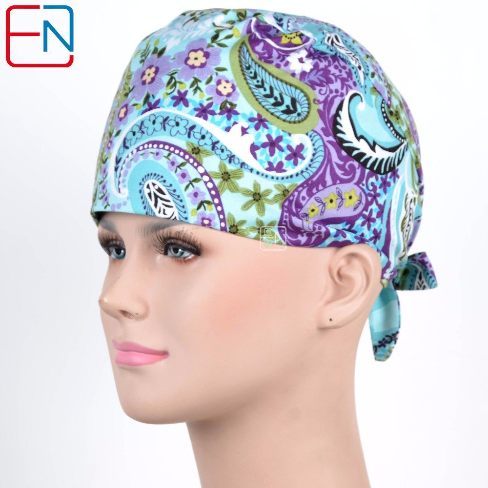 Factory Sales directly big sales medical scrubs in different patterns ,surgical caps 3 sizes scrub caps Qingyezihua