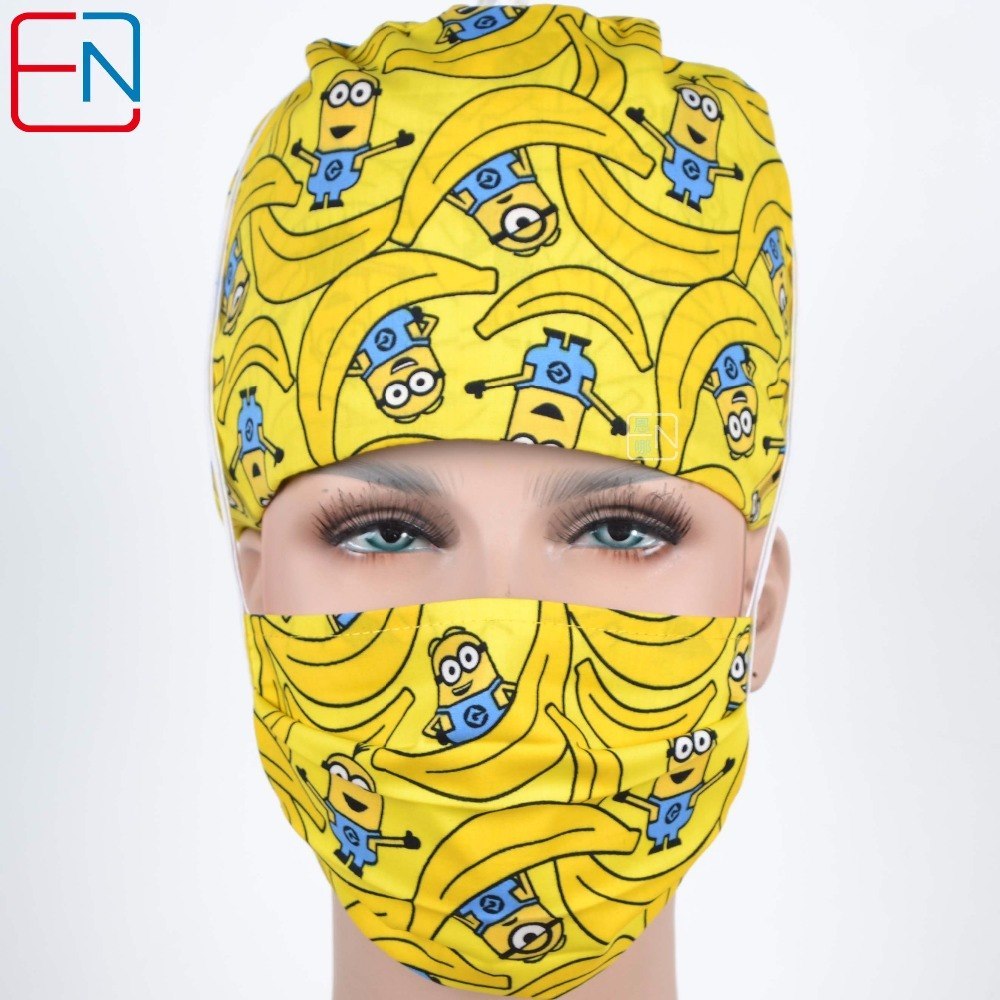 Factory Sales directly big sales medical scrubs in different patterns ,surgical caps 3 sizes scrub caps xiangjiaoren