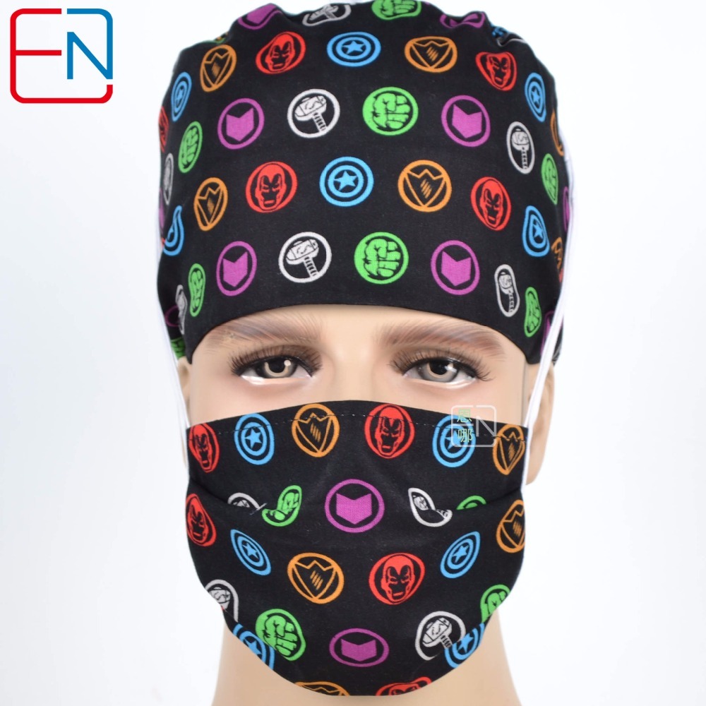 New Surgical Caps Medical Newly Surgical Scrub Caps Mask For Men Women With Sweatband 100% Cotton Medical Caps Printed Unisex