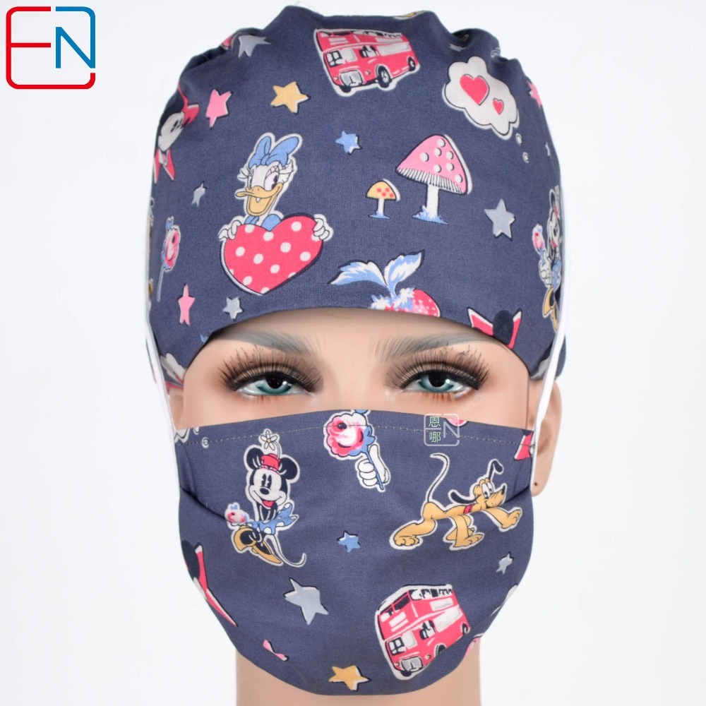 Men surgical caps in grey mickey minnie