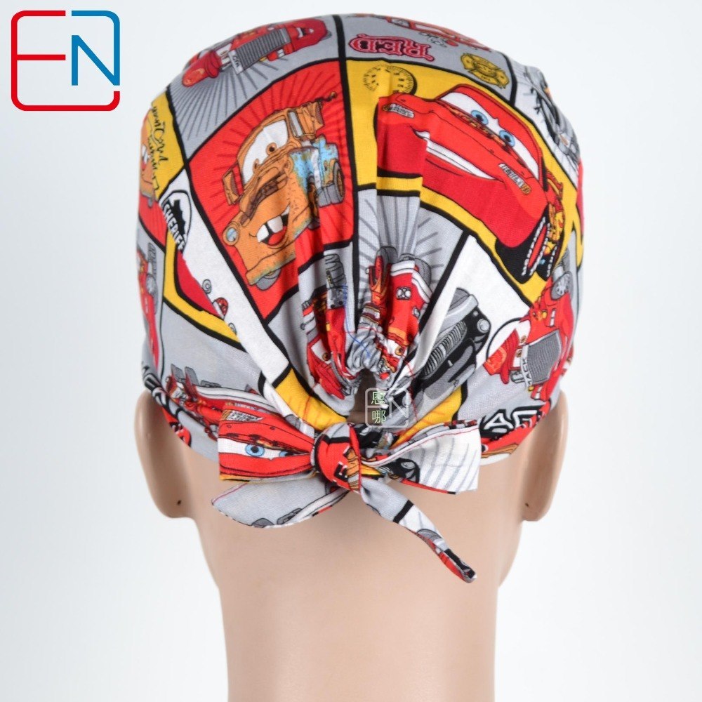 New Cotton Scrub Caps Mask WOMEN Hospital Medical Hats Cartoon Print Tieback Adjustable Cotton WOMEN Surgical Caps Masks