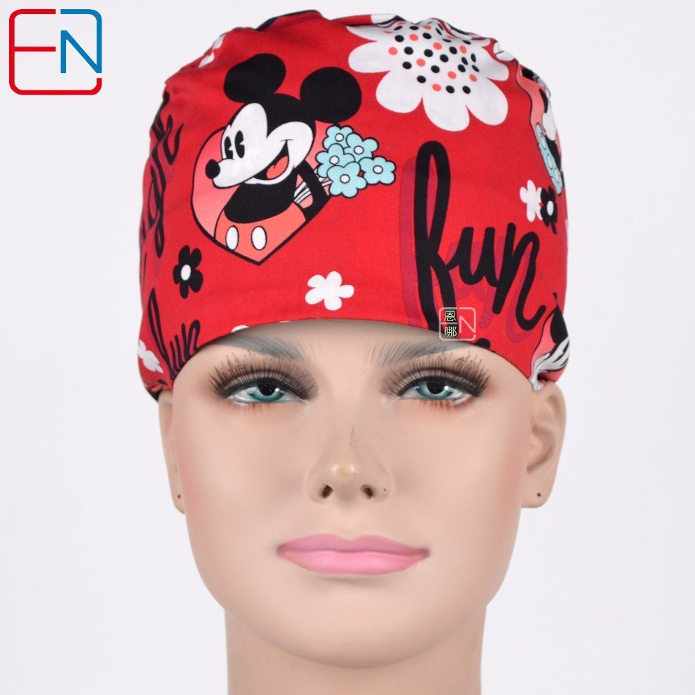 Women surgical caps in red,medical caps in 100% cotton scrub caps