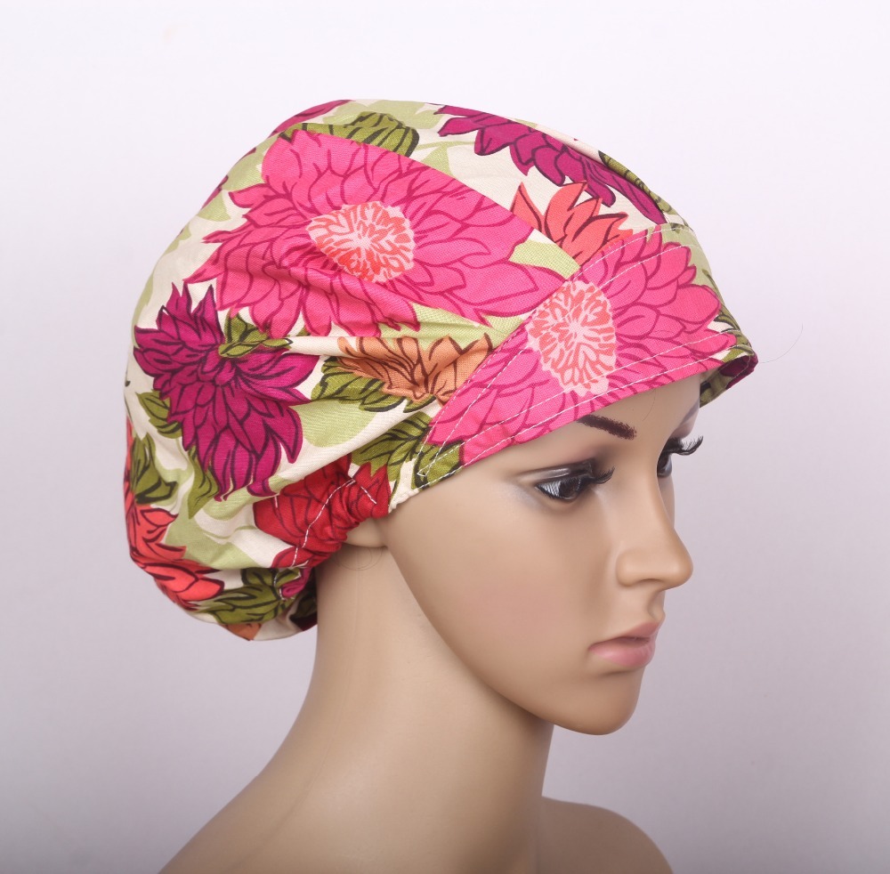 big red flowers surgical bouffant caps